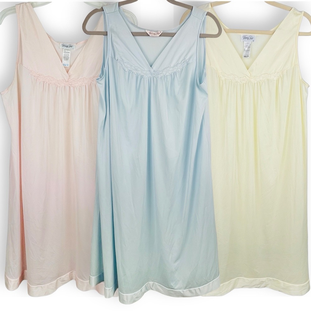Vintage Vanity Fair Nylon Nightgown‎ Babydoll Blue (M) Yellow (M) Pink (L) Lot 3